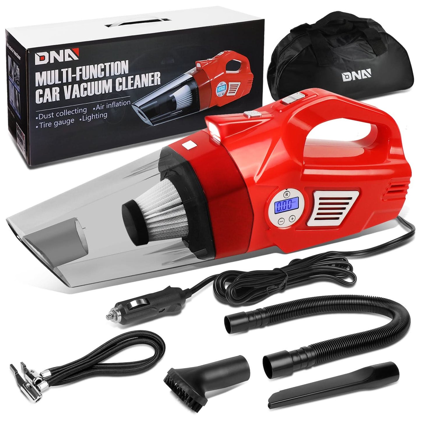 12V 70W Portable Automotive Vacuum Cleaner - Red