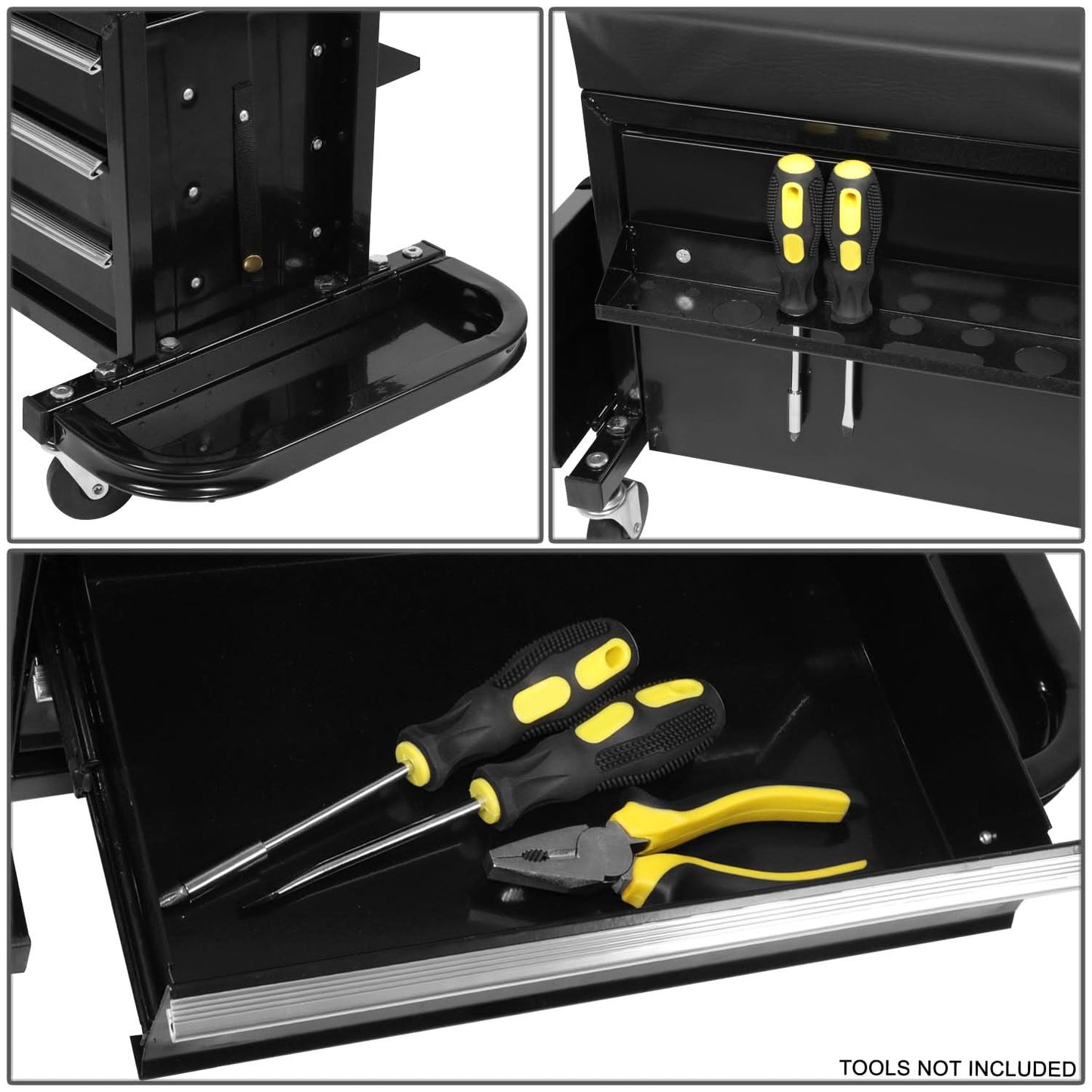 3 Drawer Rolling Mechanics Seat - Black