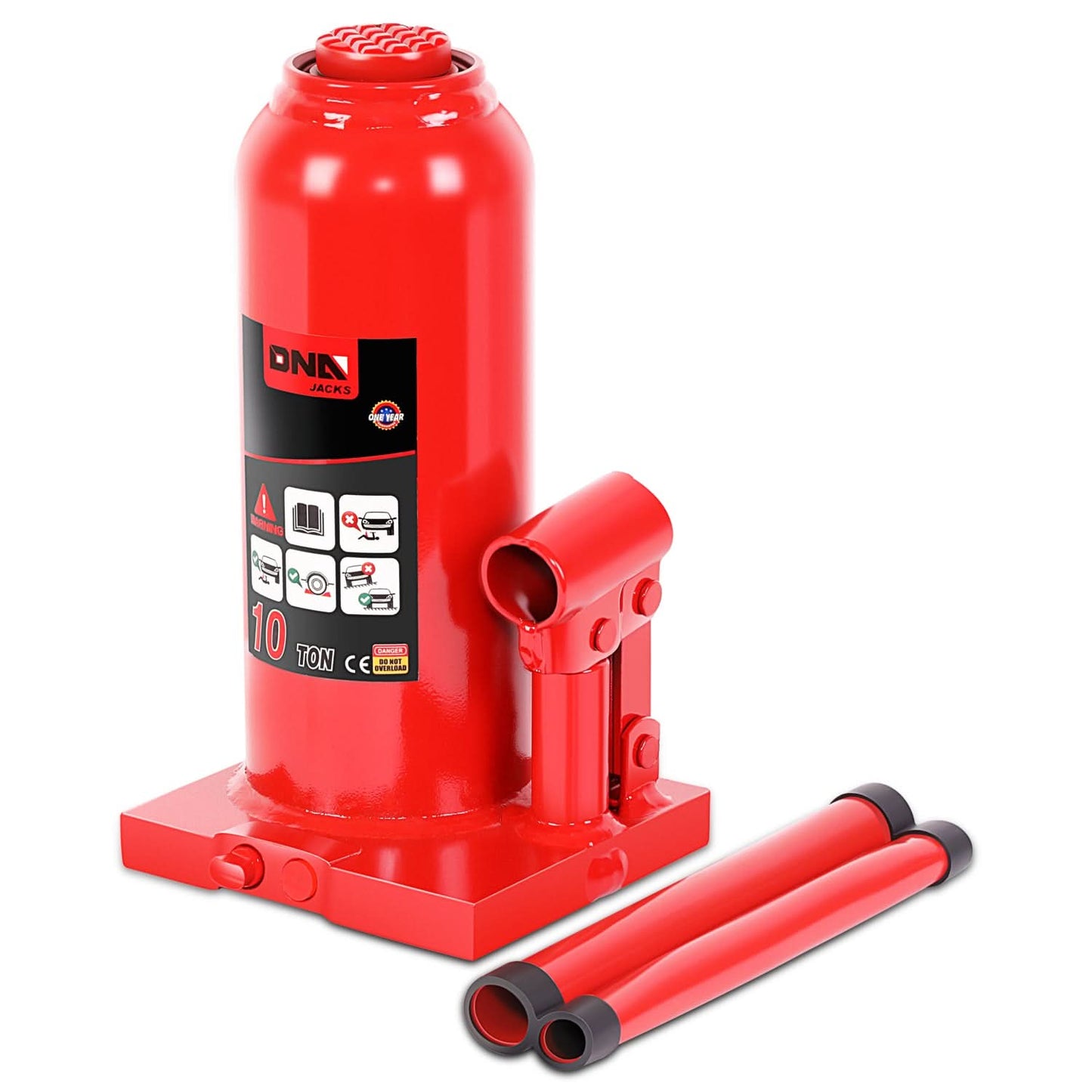 10 Ton Welded Automotive Bottle Jack - Red