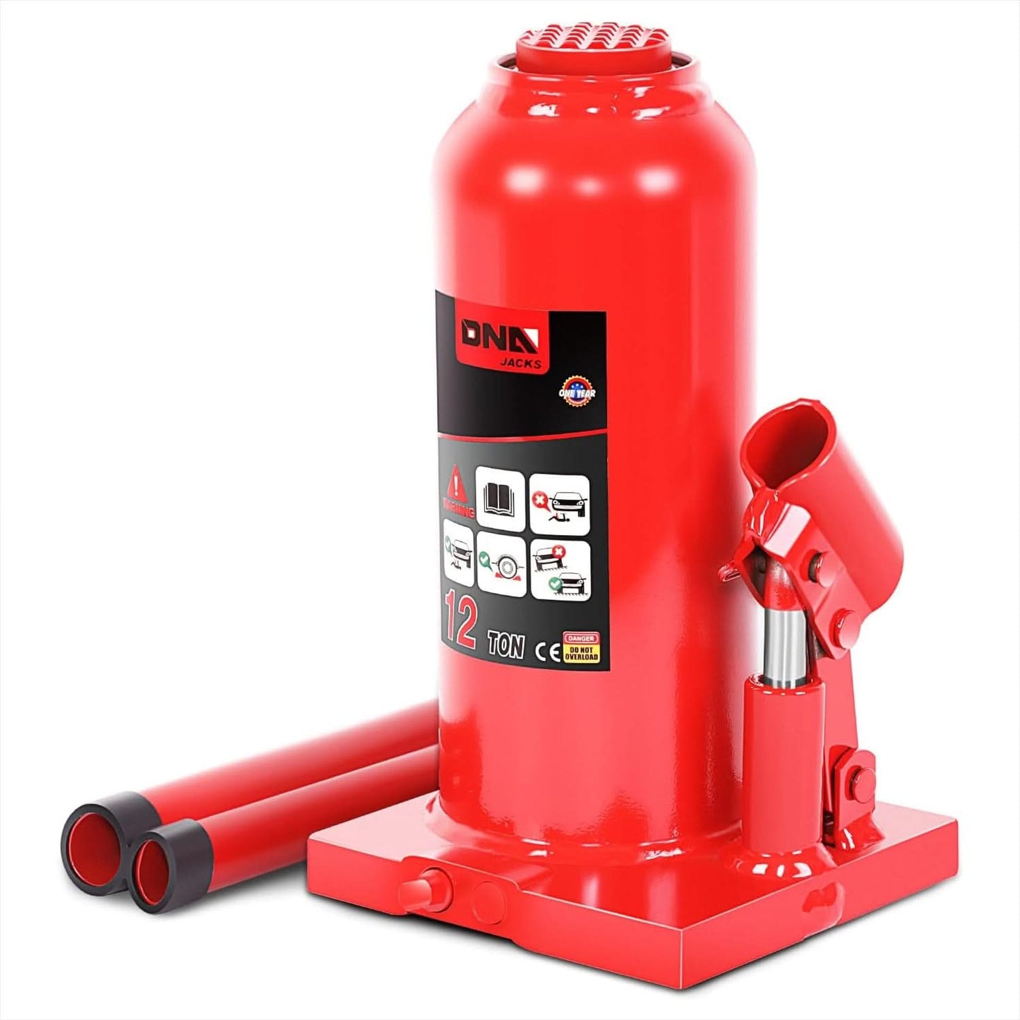 12 Ton Automotive Welded Bottle Jack - Red