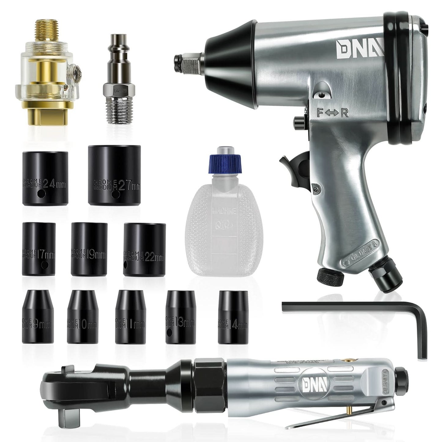 17-Piece 1/2" Air Impact & Ratchet Wrench Kit