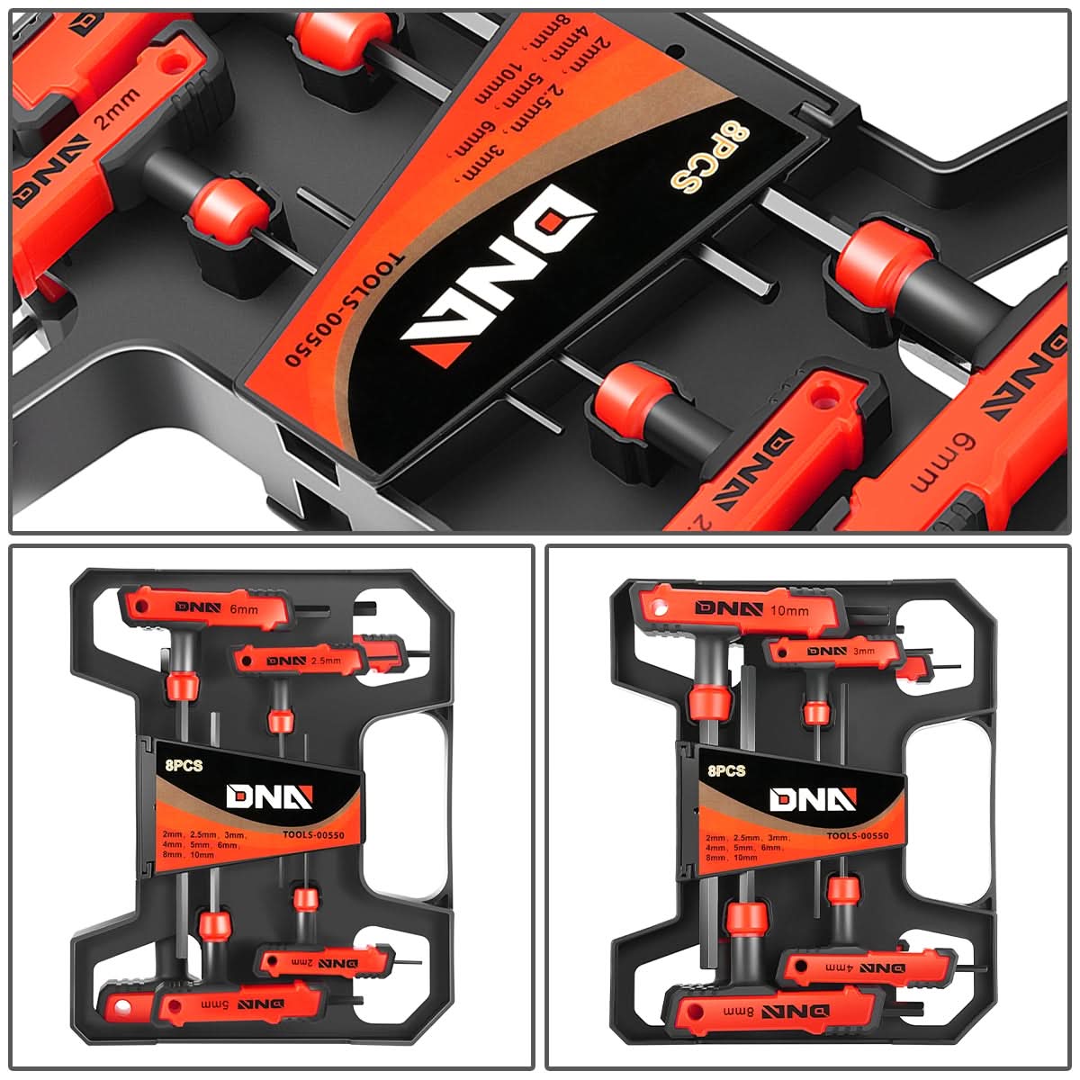 T-Type Hex Key Set with Flat Head 2-10mm Red 8 Piece Plastic Box
