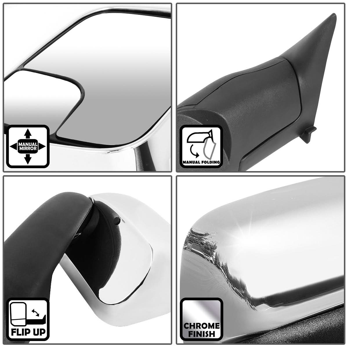 94-02 Dodge Ram 1500 2500 3500 Manual Towing Mirrors Chrome Pair