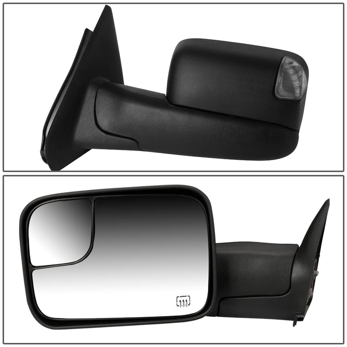 02-09 Dodge Ram Towing Mirrors Pair Powered Heated Smoke Signal Black