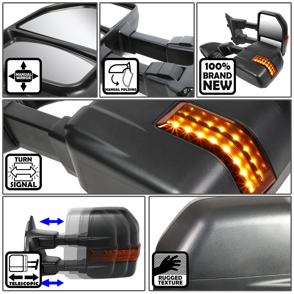 08-16 Ford F-250 F-350 F-450 F-550 Manual Towing Mirrors w/ LED Signal