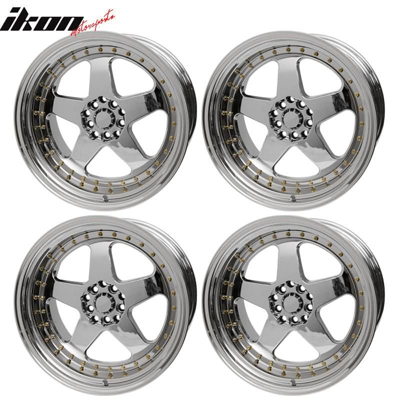 (4) 18X9.0 +30 5X100 / 5X114.3 Step Lip 5 Spoke Wheels Rims - Chrome