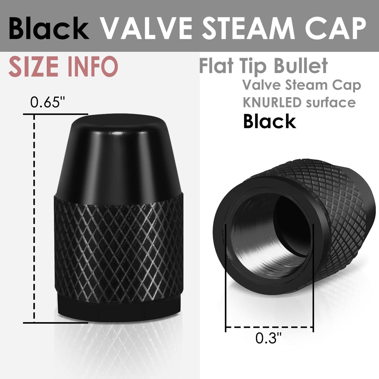 RT 007 Knurled Valve Caps - Black