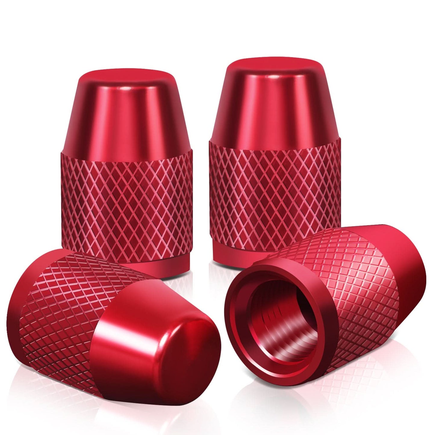 Red Knurled Valve Caps - RT 007 Style