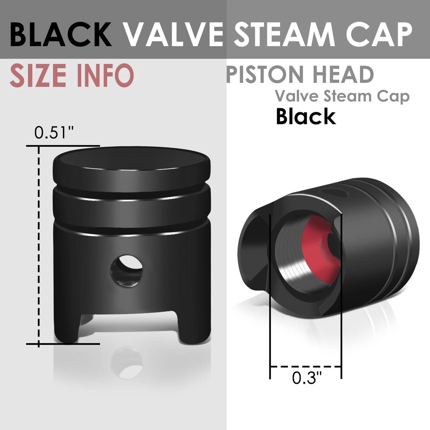 Piston Head Style Valve Caps - Black