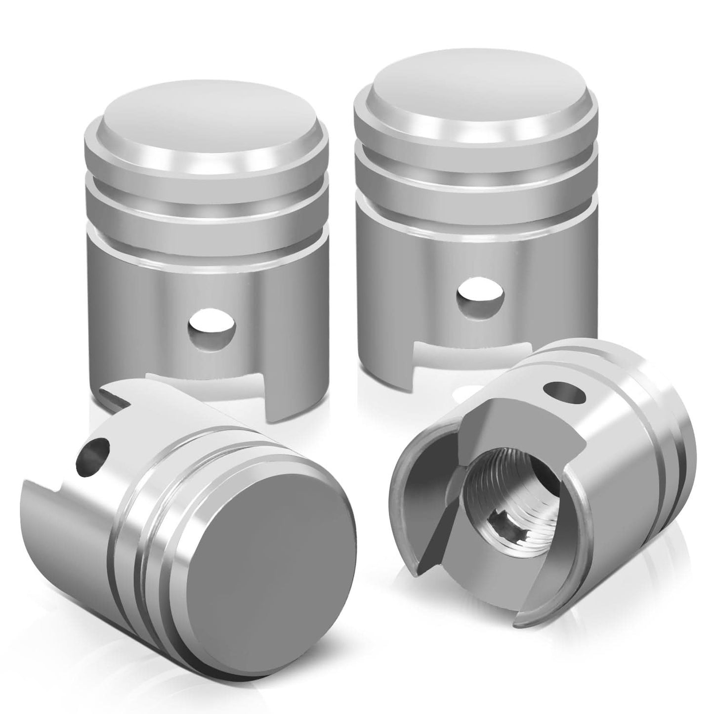 Piston Head Silver Valve Caps - Aluminum