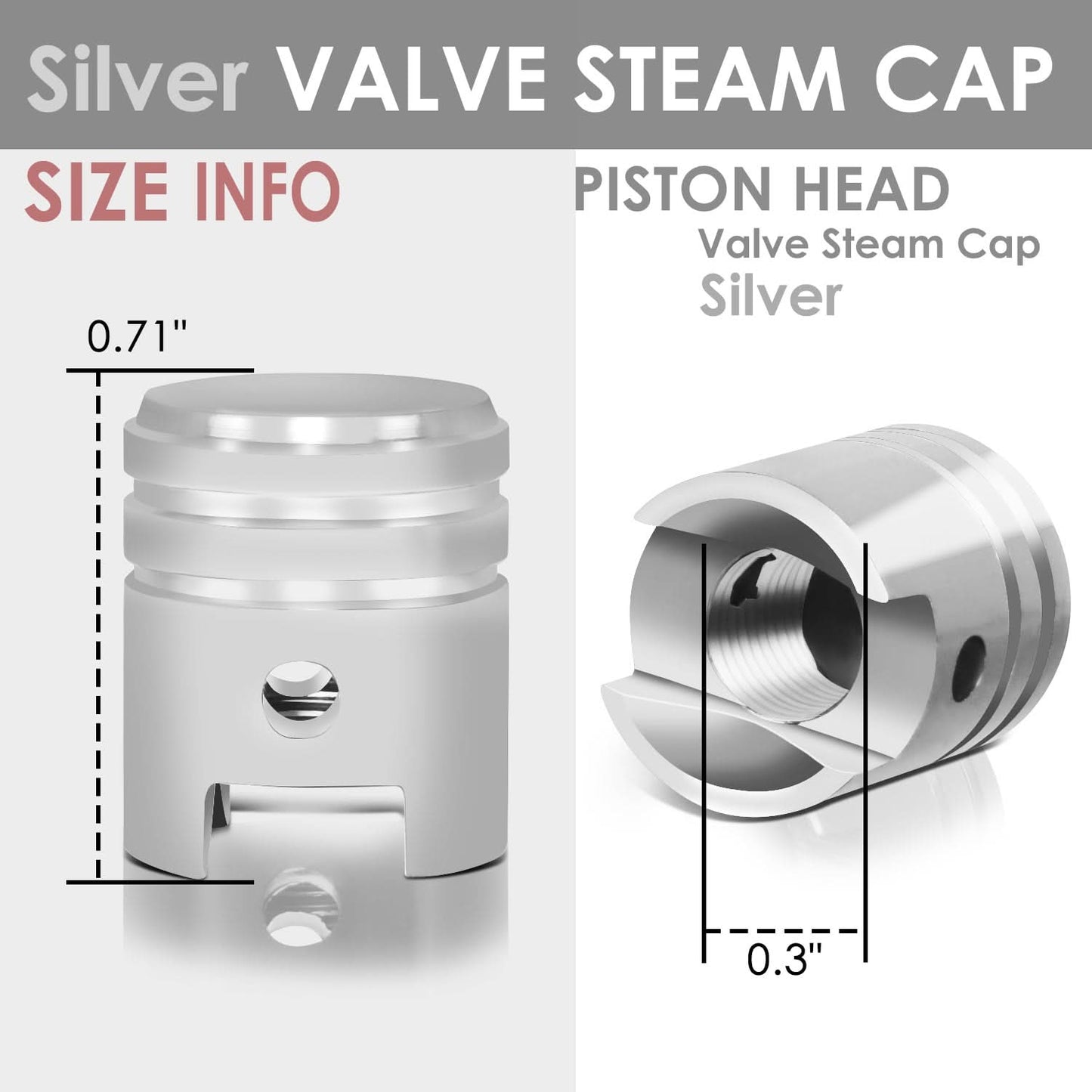 Piston Head Silver Valve Caps - Aluminum