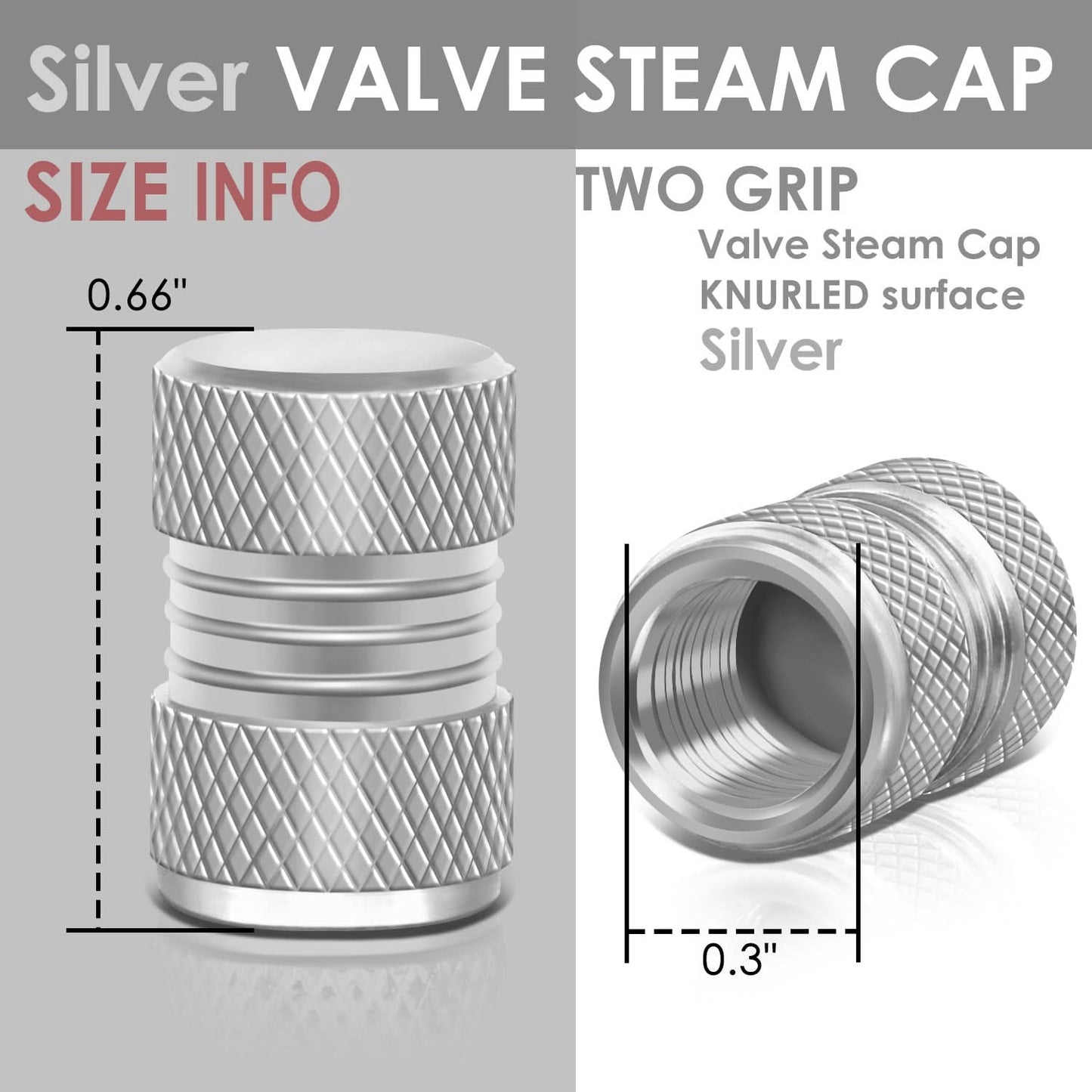 RT 024 Two Grip Top/Bottom Valve Caps - Silver