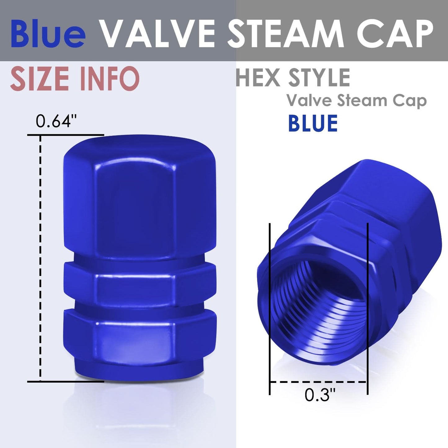 Hex Style Valve Caps with Mid Cut Outs - Blue