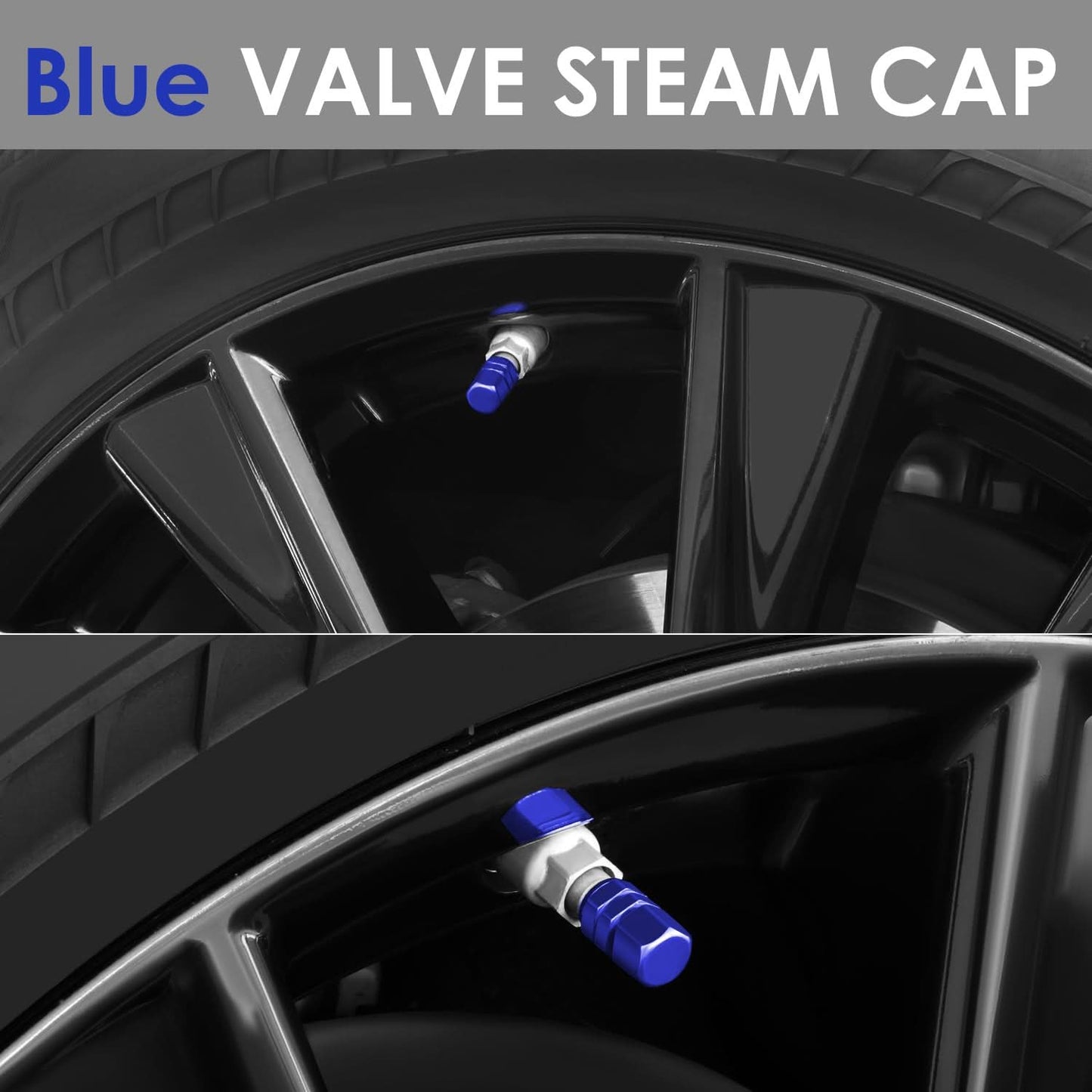 Hex Style Valve Caps with Mid Cut Outs - Blue