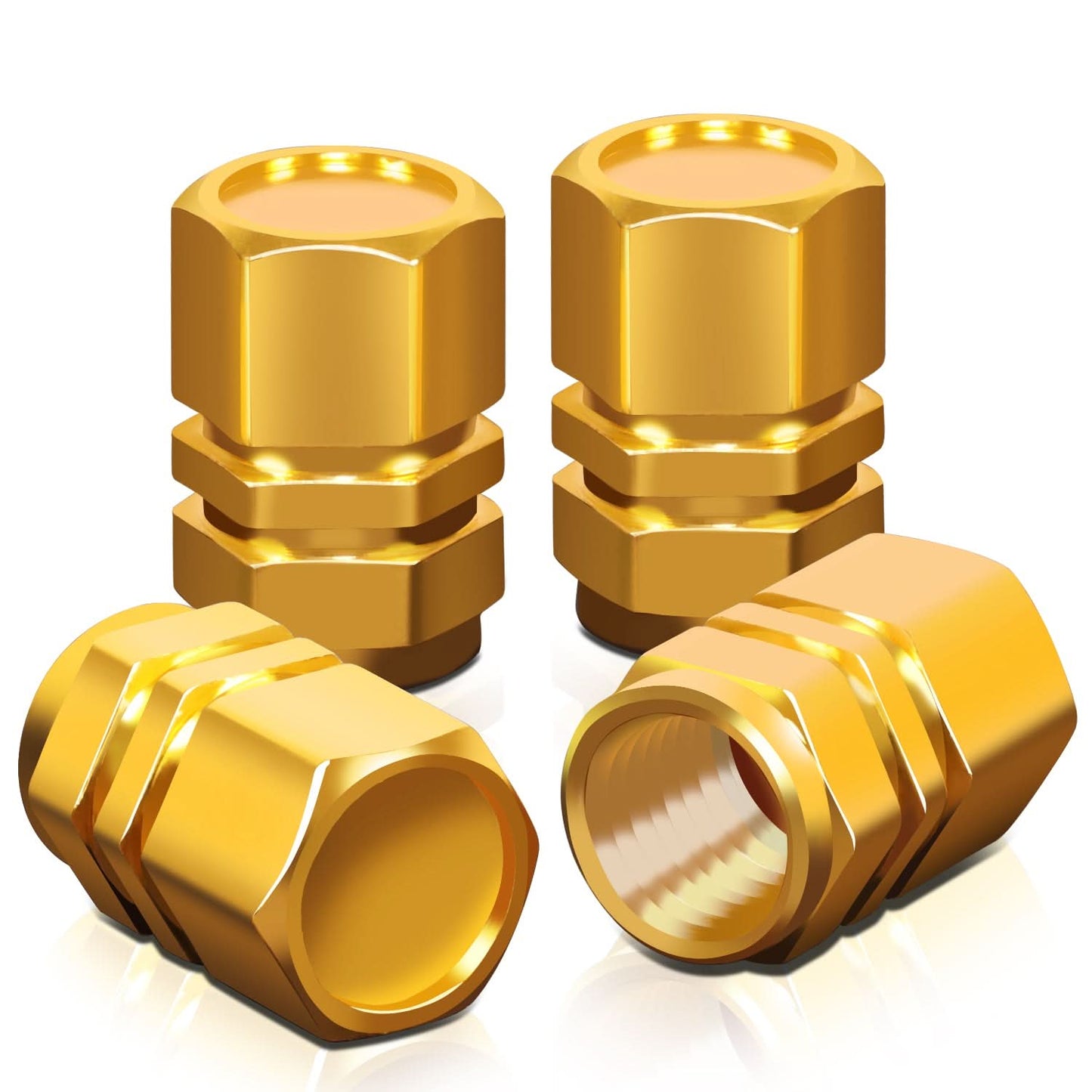 Hex Style Gold Valve Caps with Mid Cut Outs