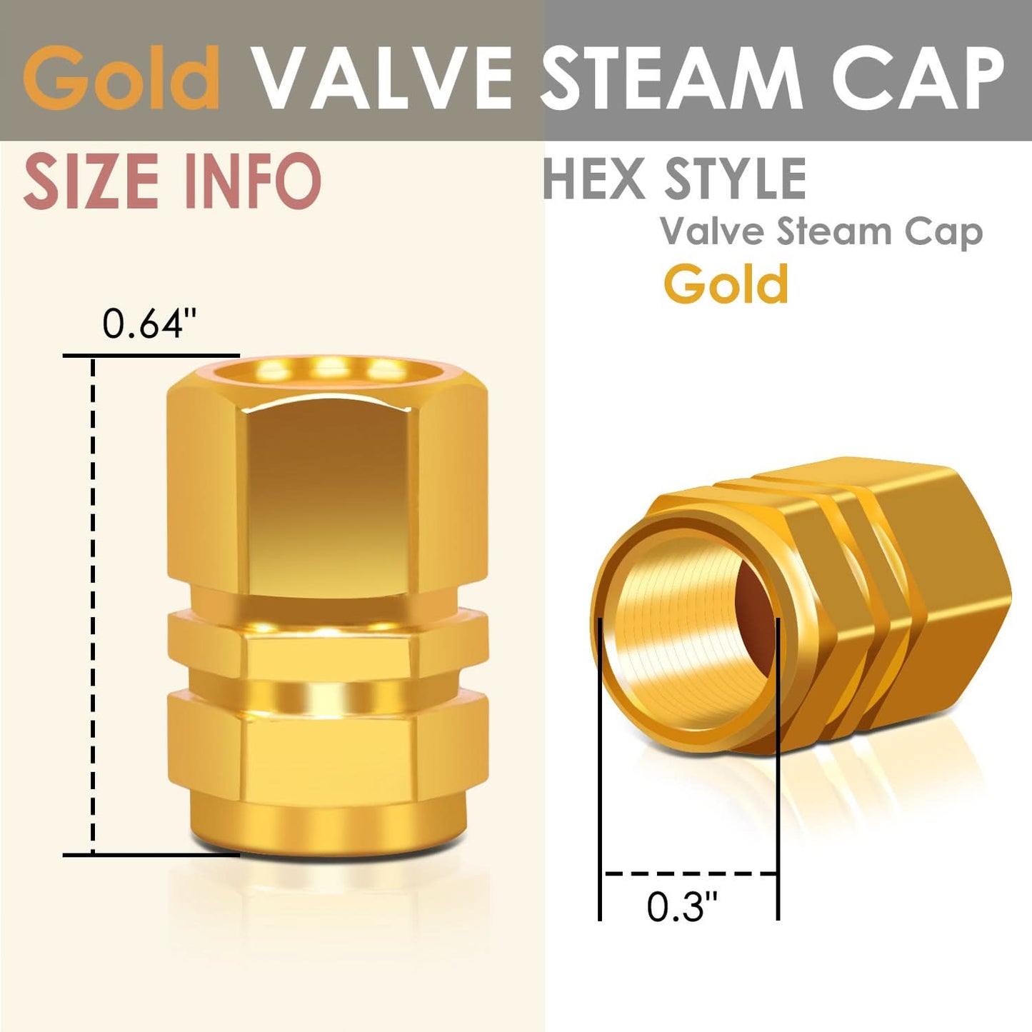 Hex Style Gold Valve Caps with Mid Cut Outs