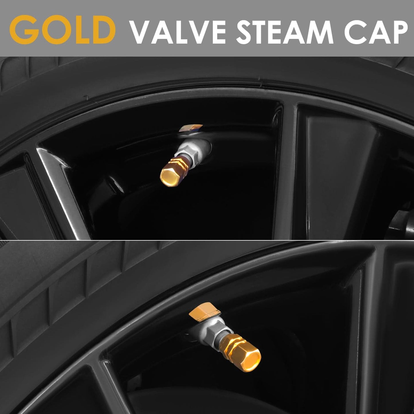 Hex Style Gold Valve Caps with Mid Cut Outs