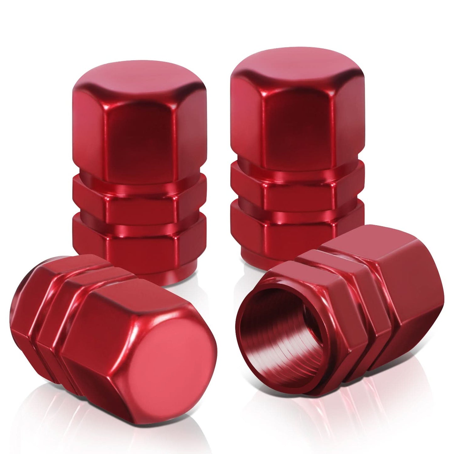 Hex Style Valve Caps with Mid Cut Outs - Red