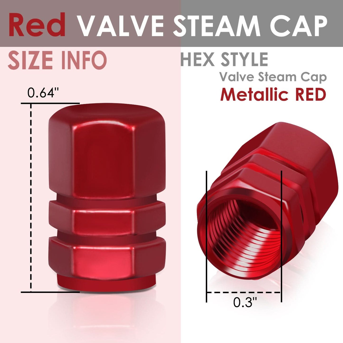 Hex Style Valve Caps with Mid Cut Outs - Red