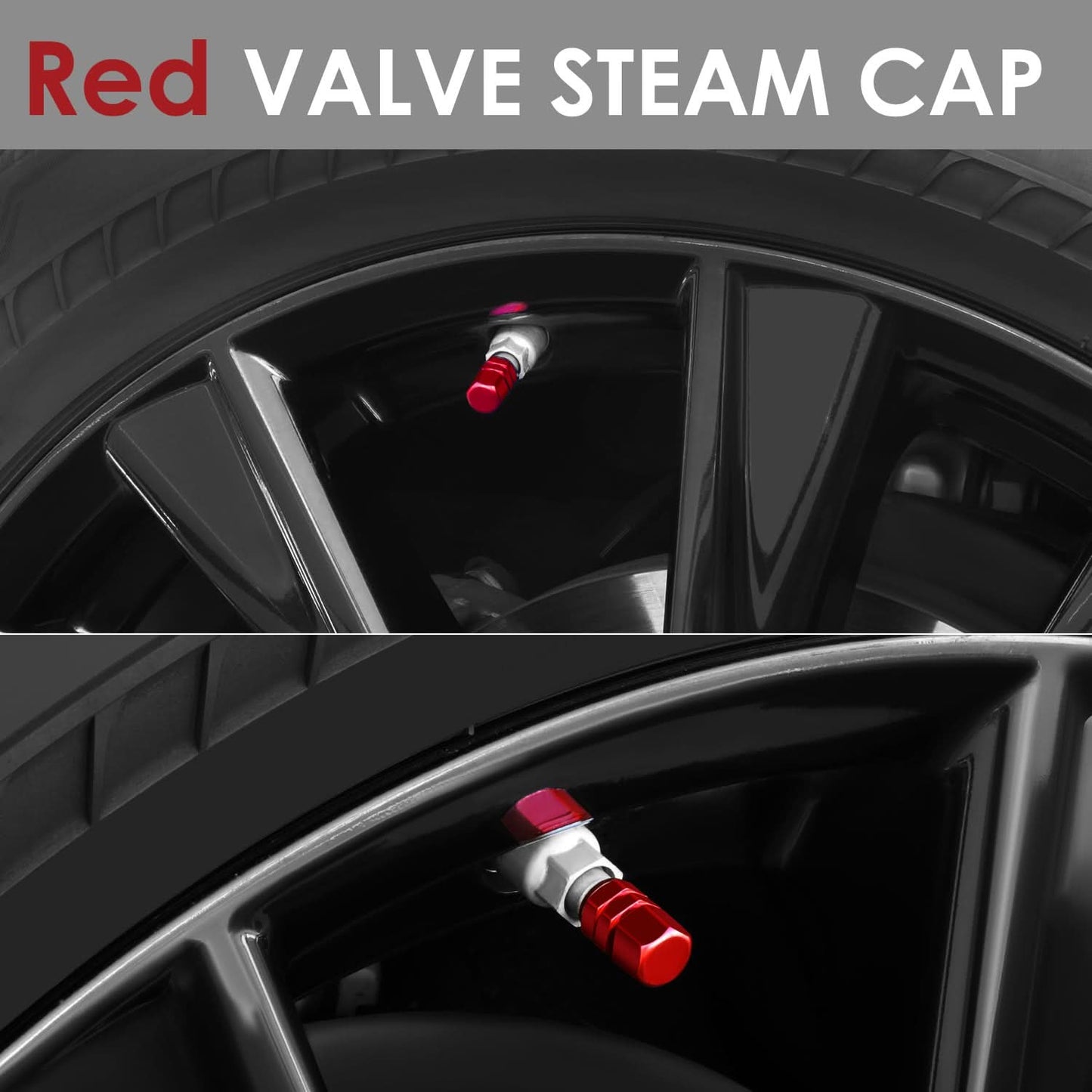 Hex Style Valve Caps with Mid Cut Outs - Red