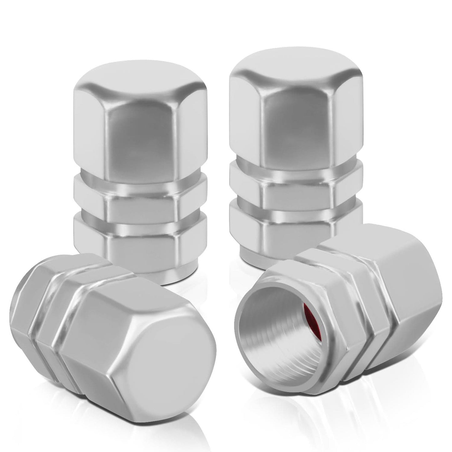 Hex Style Valve Caps with Mid Cut Outs - Silver