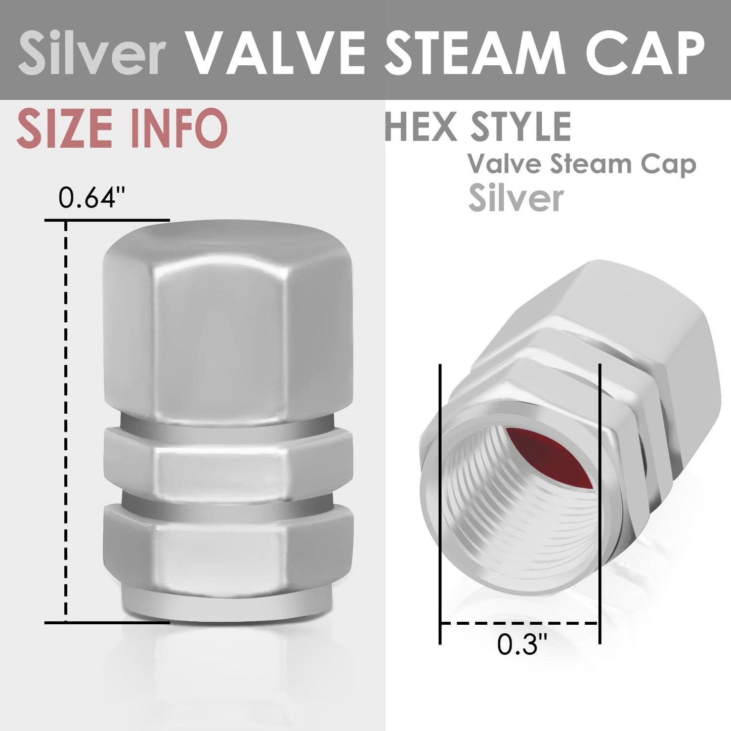 Hex Style Valve Caps with Mid Cut Outs - Silver
