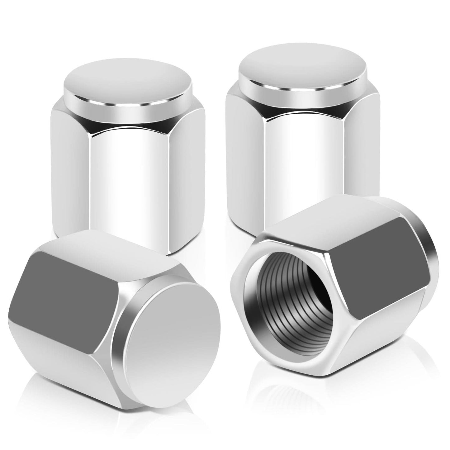 Hex Circle Step Top Valve Caps - Silver