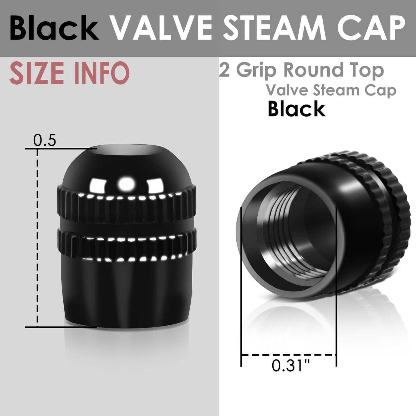 RT 162 Two Grip Round Top Valve Caps - Black