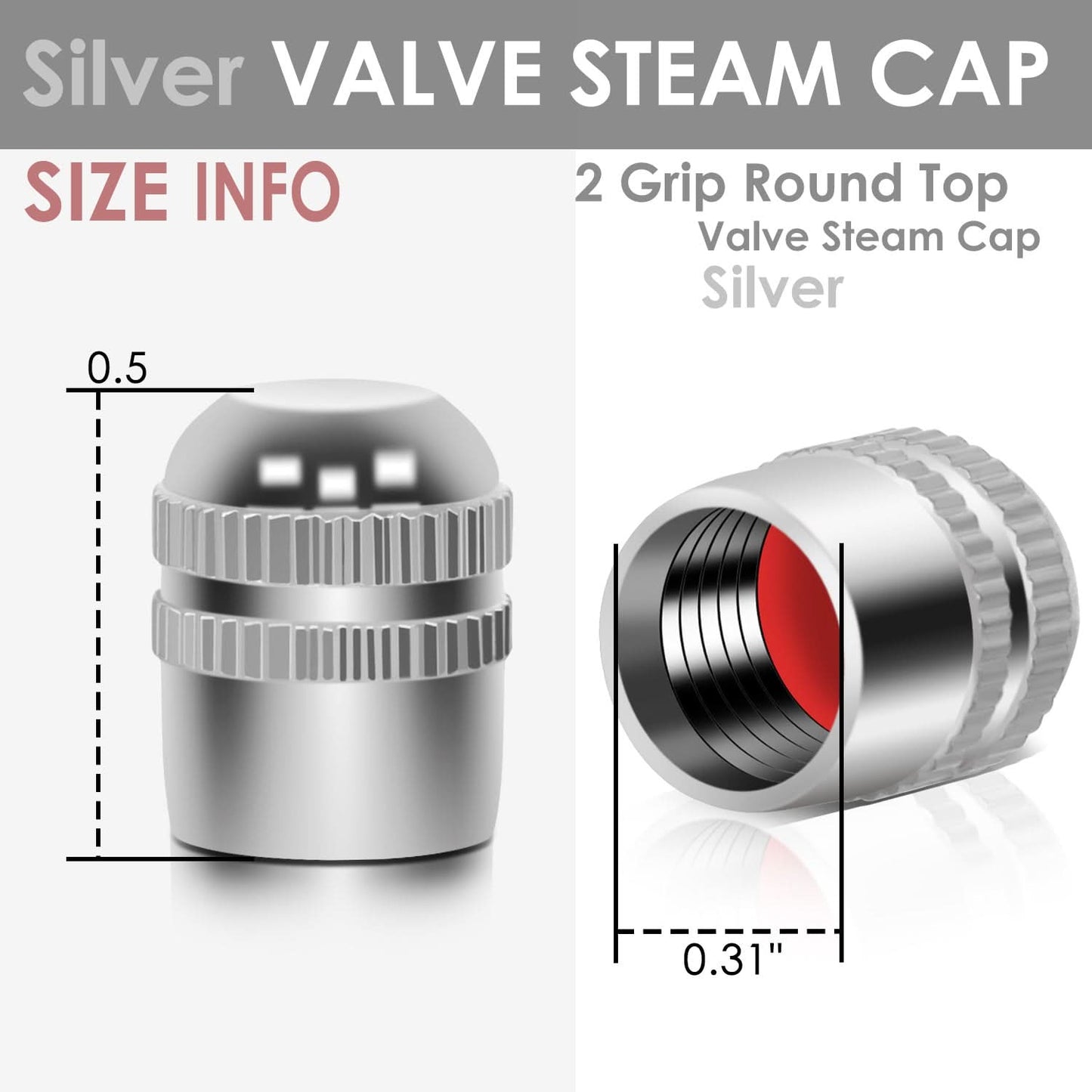 RT 162 Two Grip Round Top Silver Valve Caps
