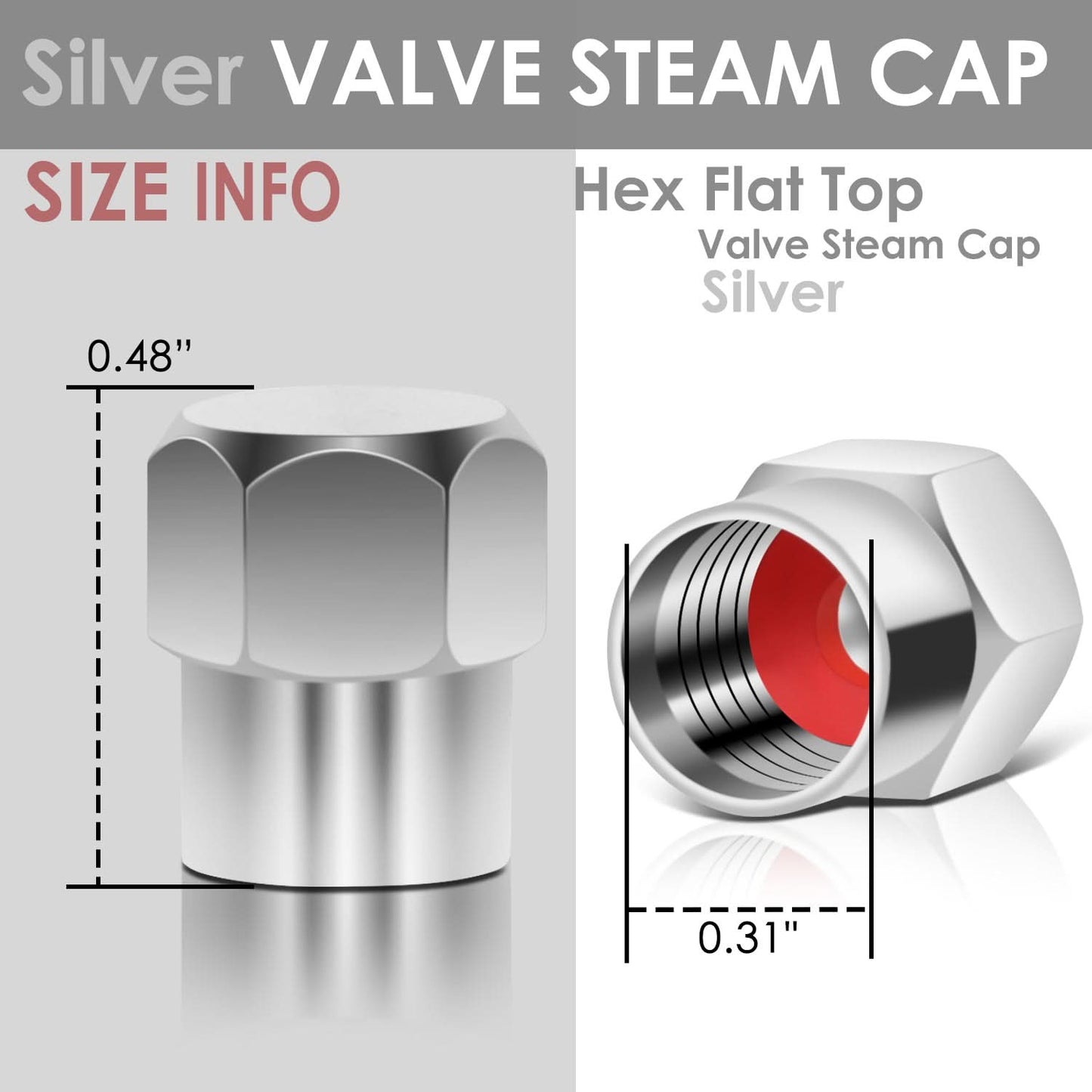 RT 163 Hex Flat Top Valve Caps - Silver
