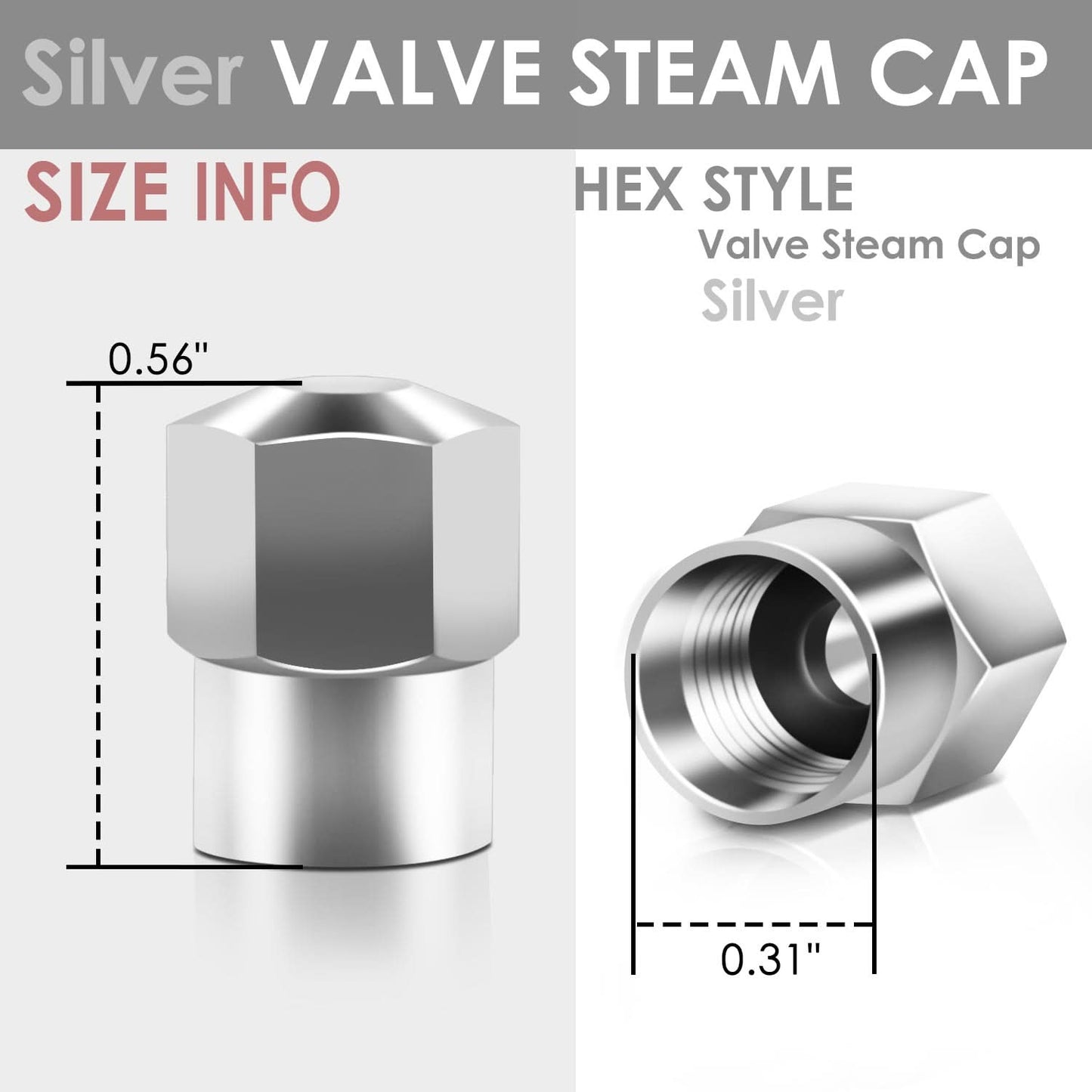 RT 166 Hex Taper Top Silver Valve Caps