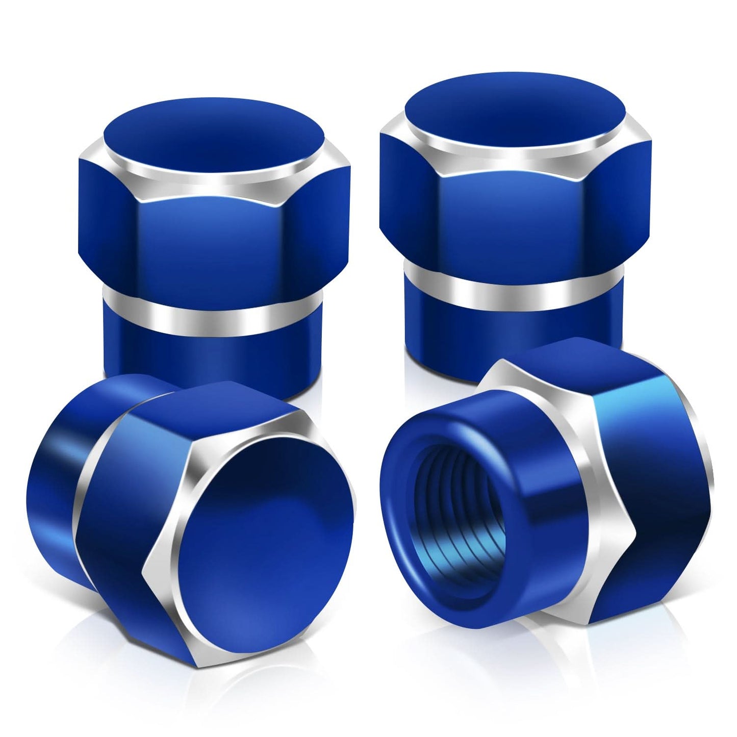 Hex Shaved Edges Blue Valve Caps - RT 181 Style
