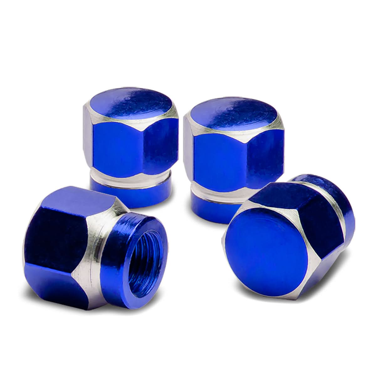 Hex Shaved Edges Blue Valve Caps - RT 181 Style