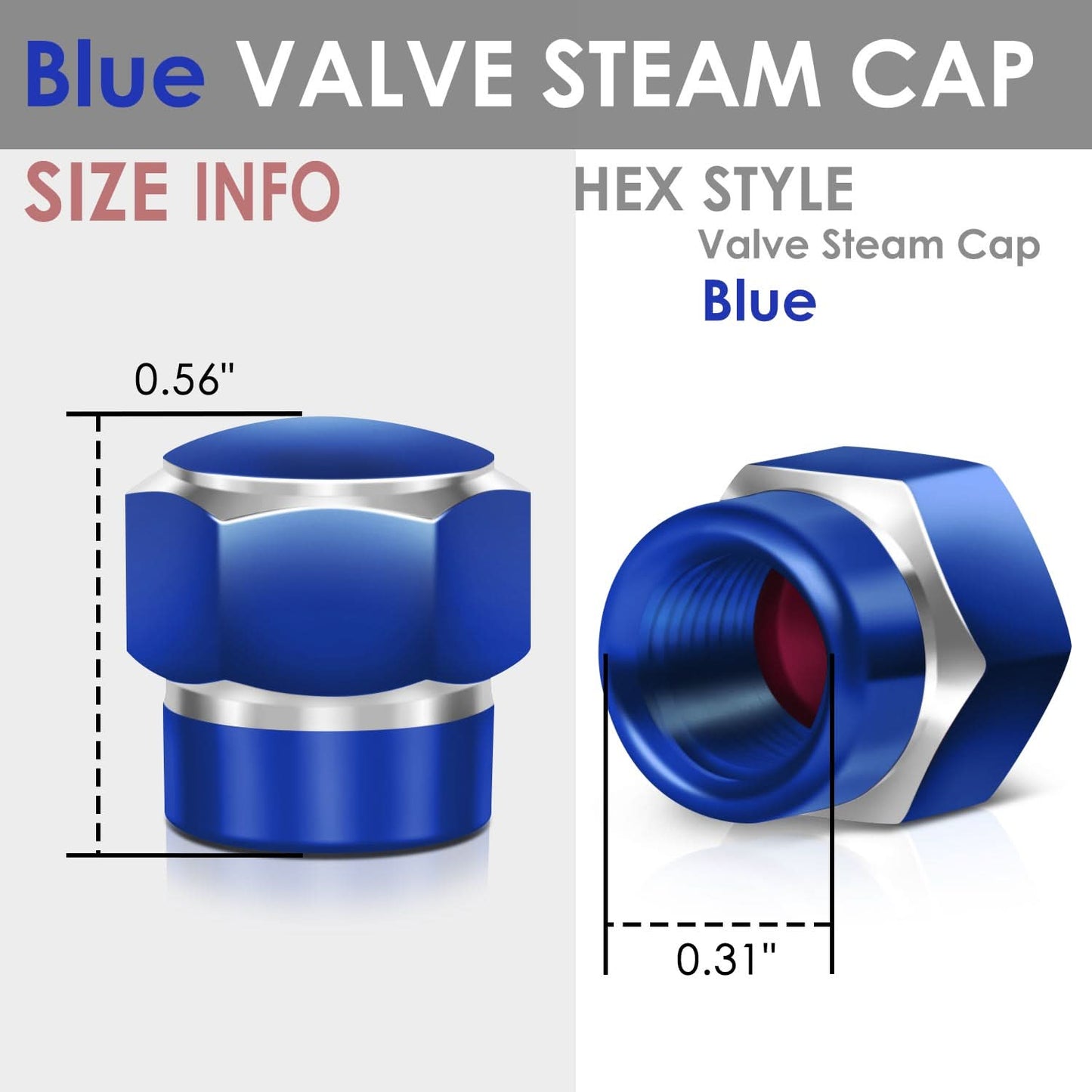 Hex Shaved Edges Blue Valve Caps - RT 181 Style