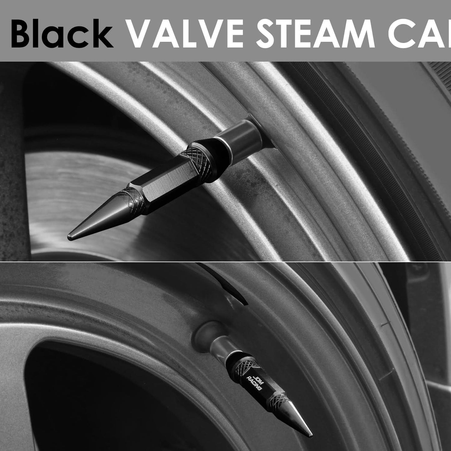 Spiked Lug Nut Style Valve Caps - 60MM / 2.30" Tall - Black