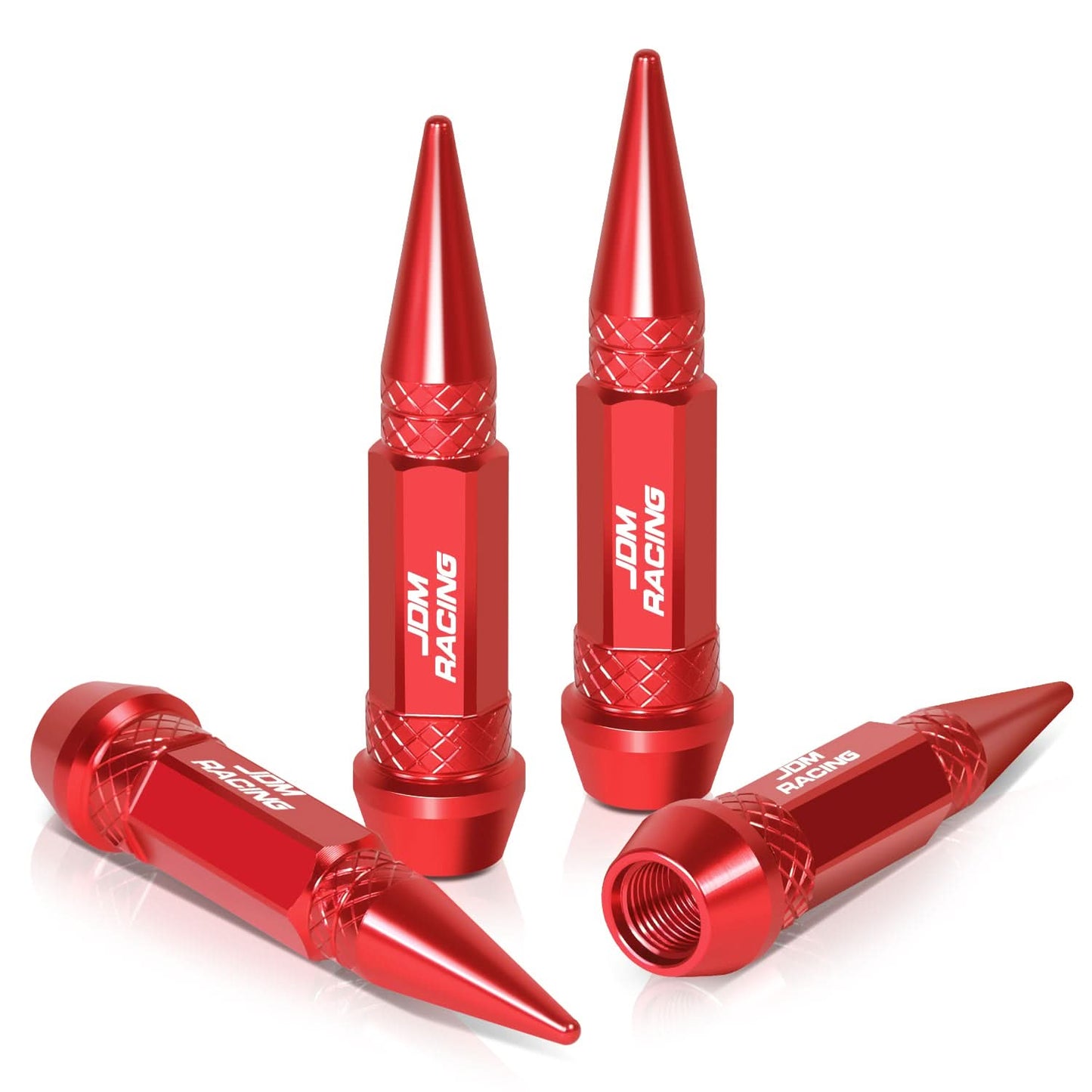Spiked Lug Nut Style Valve Caps - 60MM Red
