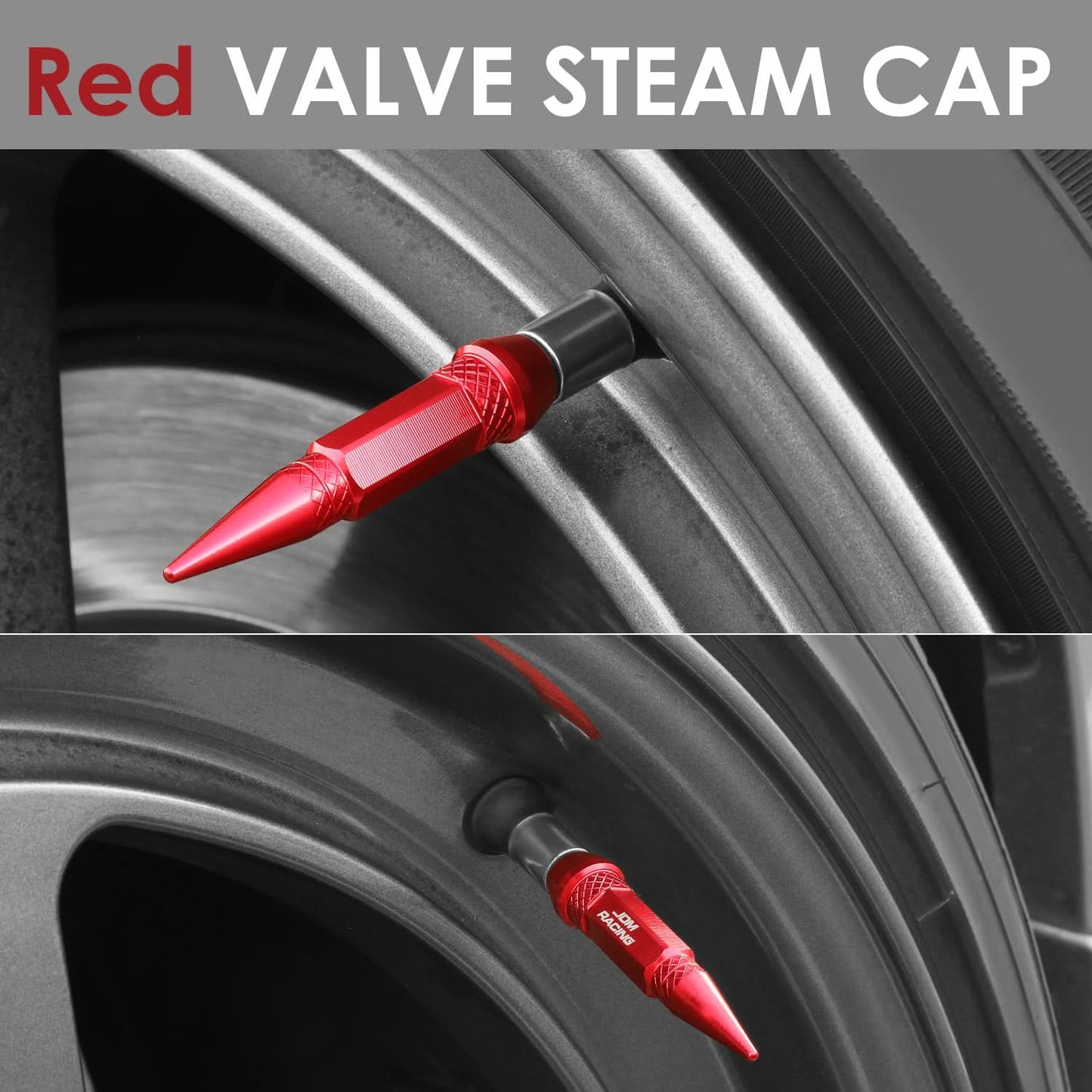 Spiked Lug Nut Style Valve Caps - 60MM Red
