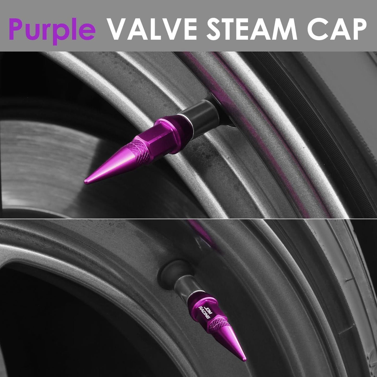 45MM Spiked Lug Nut Style Valve Caps - Purple Polyurethane