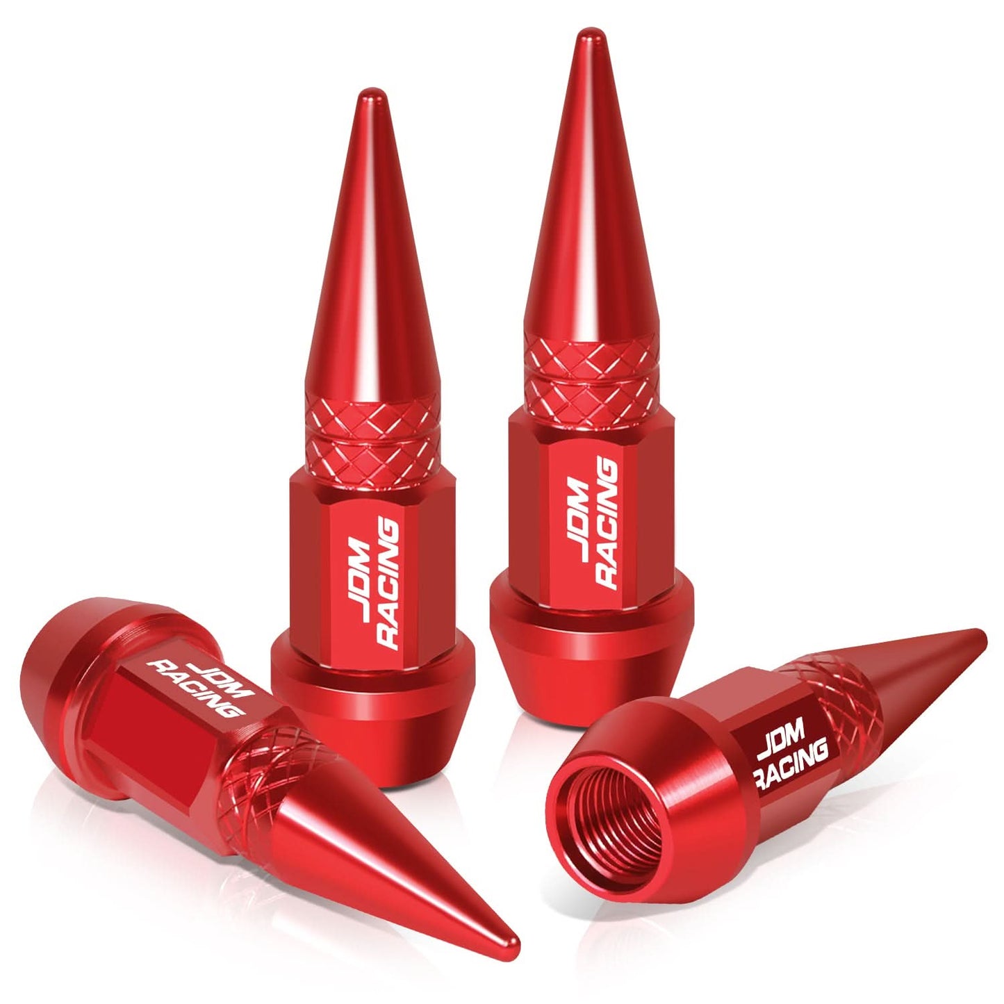 Spiked Lug Nut Style Valve Caps - 45mm Tall Red