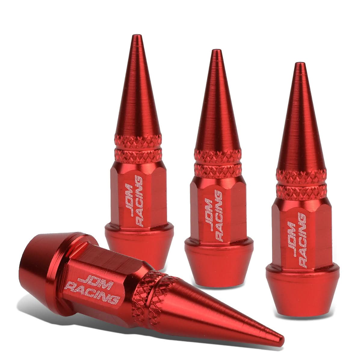 Spiked Lug Nut Style Valve Caps - 45mm Tall Red