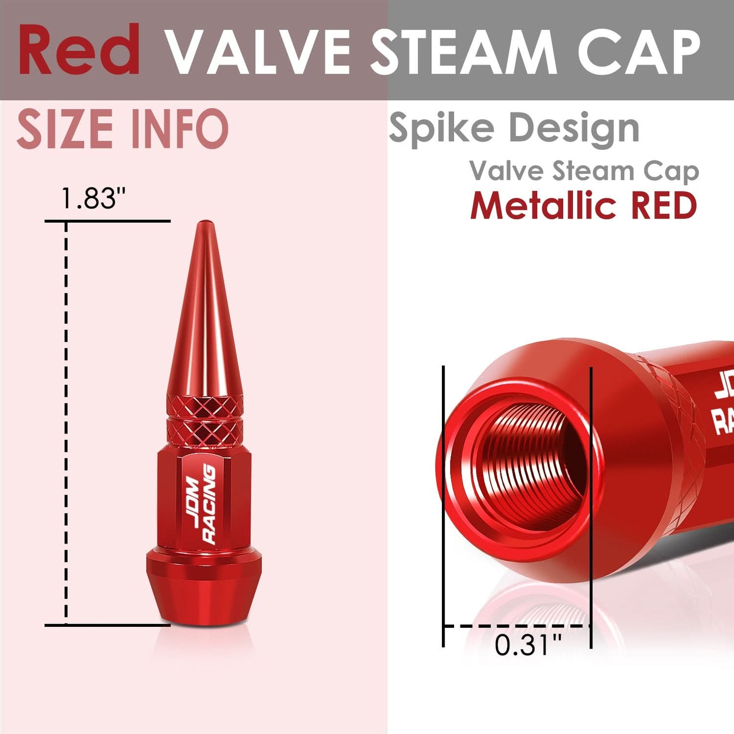 Spiked Lug Nut Style Valve Caps - 45mm Tall Red