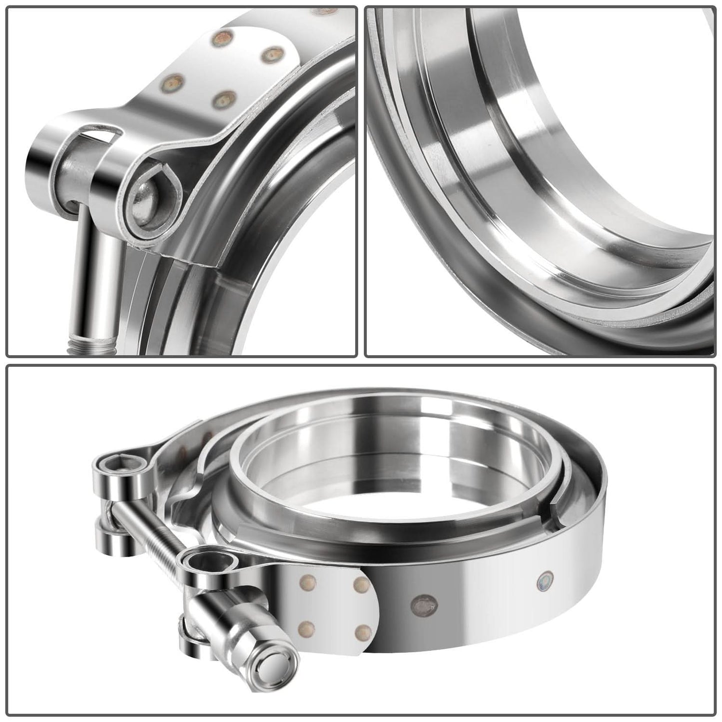3" V-Band Clamp Set Stainless Steel Exhaust Flanges 2-Piece Kit