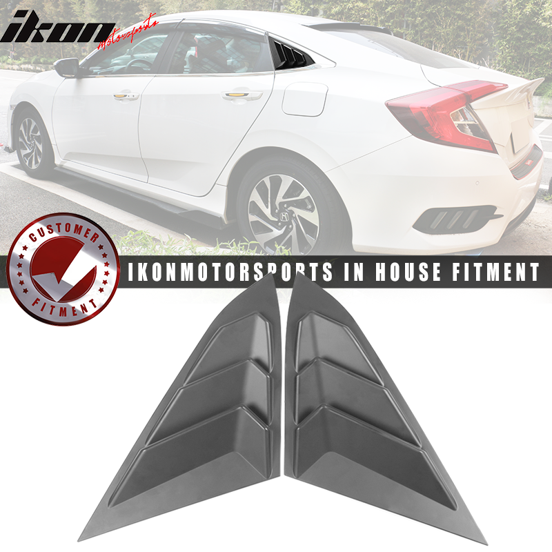 Fits 16-21 Honda Civic Quarter ABS Rear + Side Window Louver Black