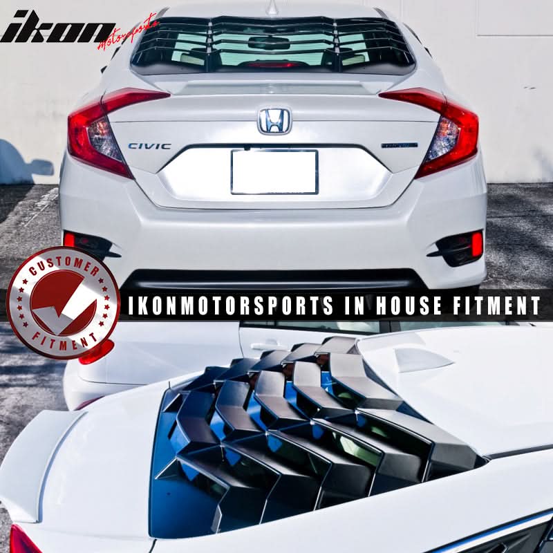 Fits 16-21 Honda Civic Quarter ABS Rear + Side Window Louver Black