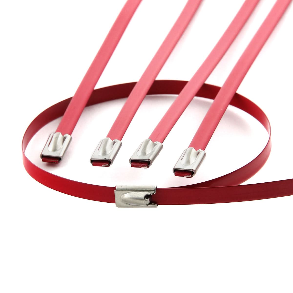 Zip Tie Kit for Heat Wrap Stainless Steel 12" 5mm Red 5PC