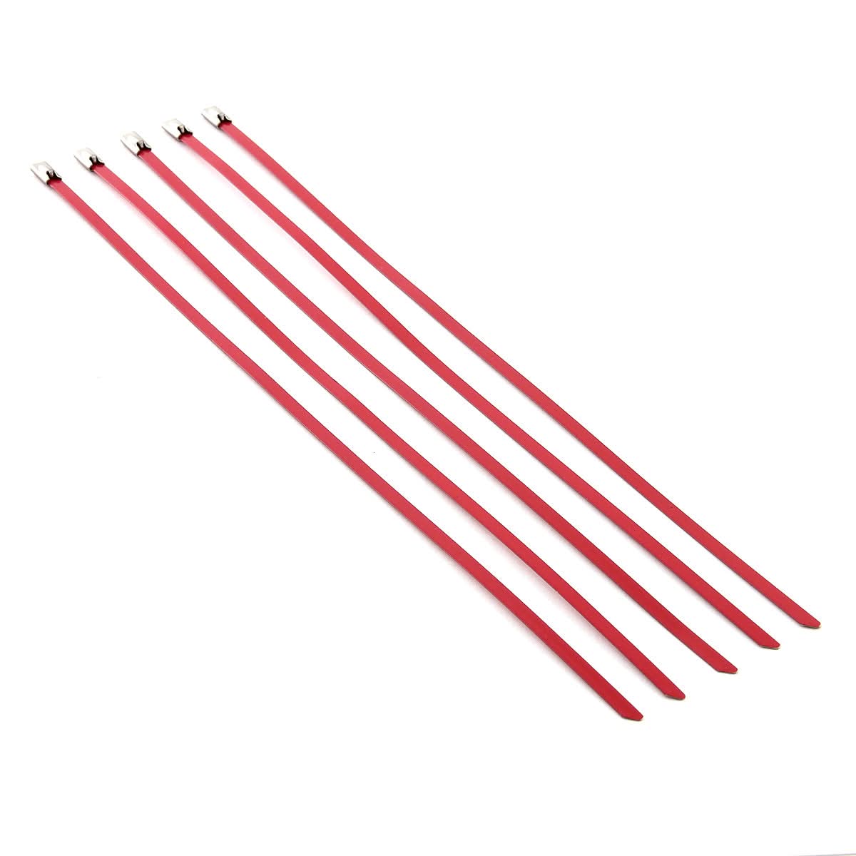 Zip Tie Kit for Heat Wrap Stainless Steel 12" 5mm Red 5PC
