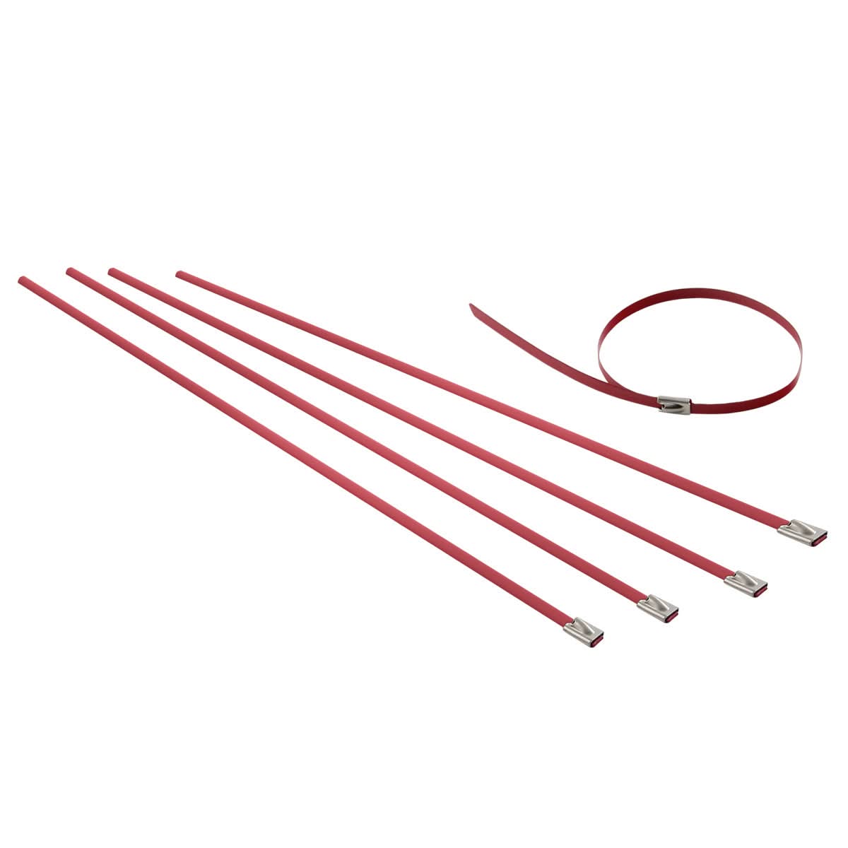 Zip Tie Kit for Heat Wrap Stainless Steel 12" 5mm Red 5PC