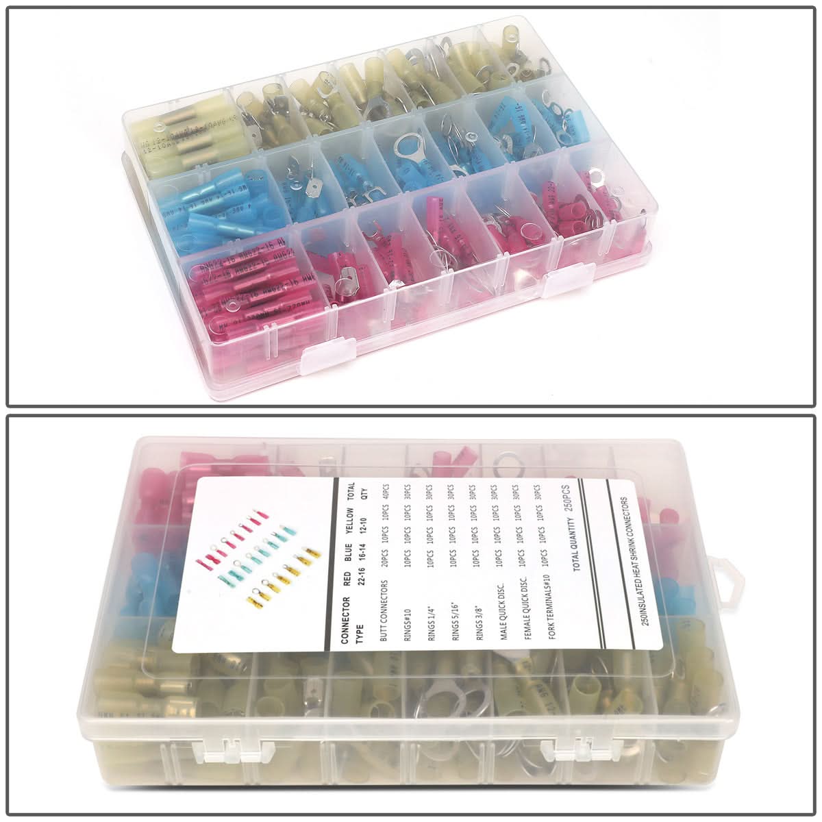 Wire Connector Assortment 250PCS Heat Shrink 22-16 14-16 10-12 AWG