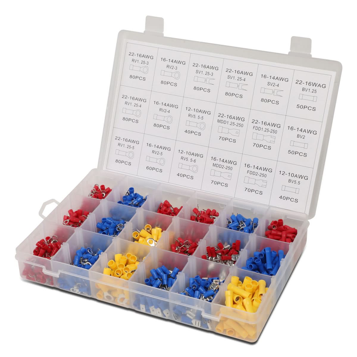 Wire Terminal Assortment Kit 1200 Pieces 22-16 14-16 10-12 AWG