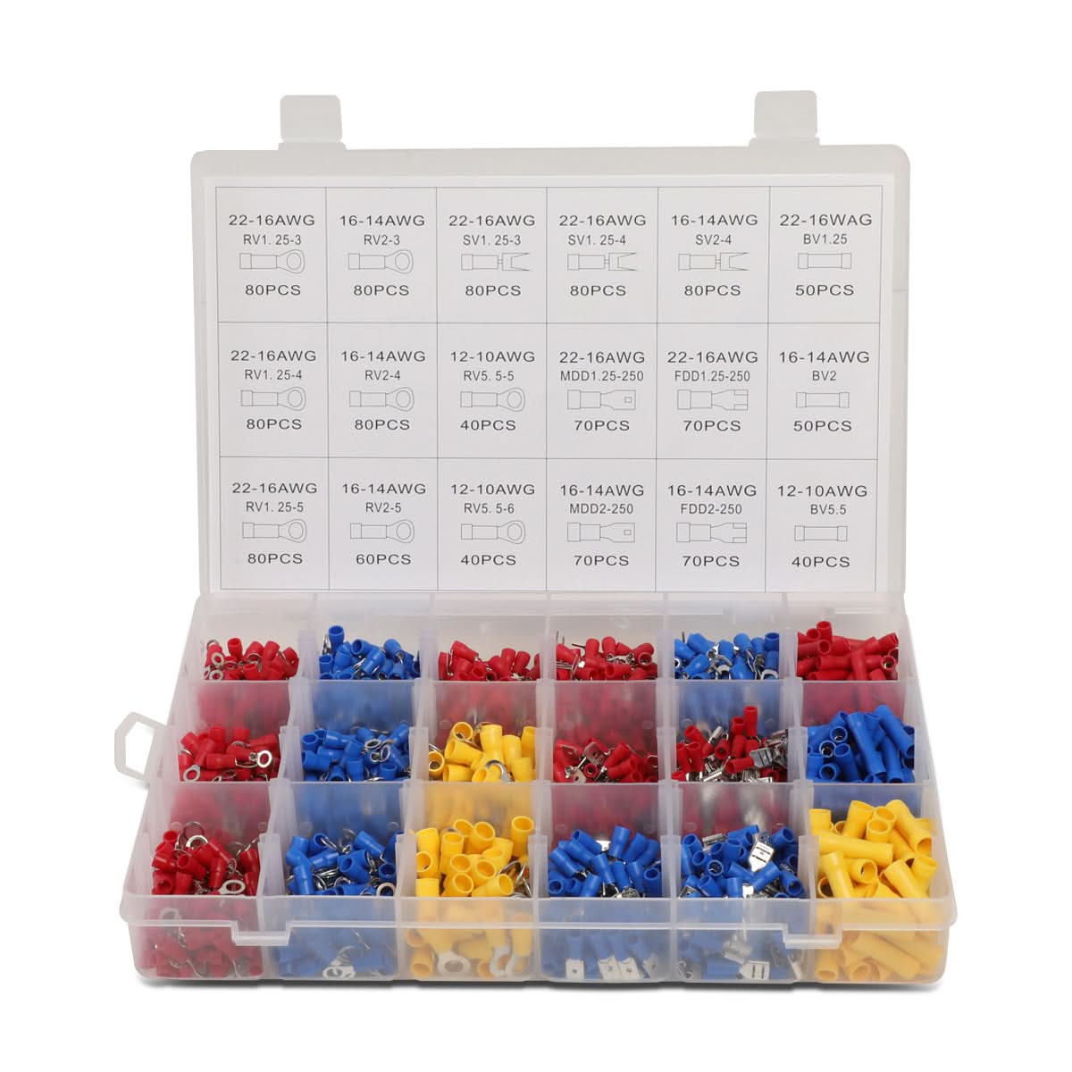 Wire Terminal Assortment Kit 1200 Pieces 22-16 14-16 10-12 AWG
